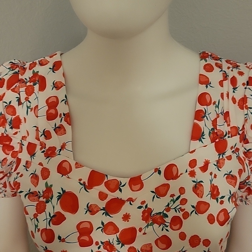 BELLE POQUE Cute Retro Strawberry Pin-up Coquette Peplum Blouse - Picture 4 of 11